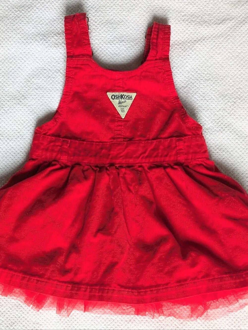 OshKosh B'gosh Red Corduroy Tulle Skirtall w/Plaid Flower Size 18Months